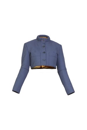 Blue-Gray Cropped Blazer (Autumn-Winter)